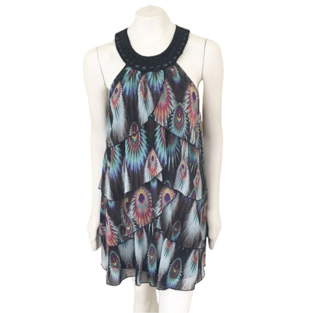 FOREVER 21 Dream Catcher Beaded Halter Neck Layered Party Dress  SZ M